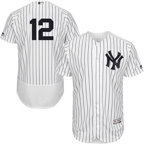 Yankees #12 Wade Boggs White Strip Flexbase Authentic Collection Stitched MLB Jersey - Click Image to Close